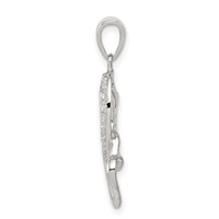 Sterling Silver Rhodium-plated Polished Heart and CZ Double Heart Interconnected Pendant view 2
