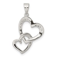 Sterling Silver Rhodium-plated Polished Heart and CZ Double Heart Interconnected Pendant view 4