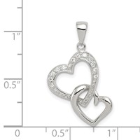 Sterling Silver Rhodium-plated Polished Heart and CZ Double Heart Interconnected Pendant view 3