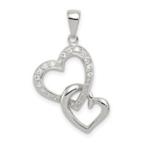 Sterling Silver Rhodium-plated Polished Heart and CZ Double Heart Interconnected Pendant view 1