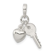 Sterling Silver Heart Charm with Key view 3
