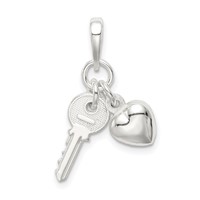 Sterling Silver Heart Charm with Key view 1