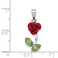 Sterling Silver Red Enamel W Green CZ Rose Charm view 3
