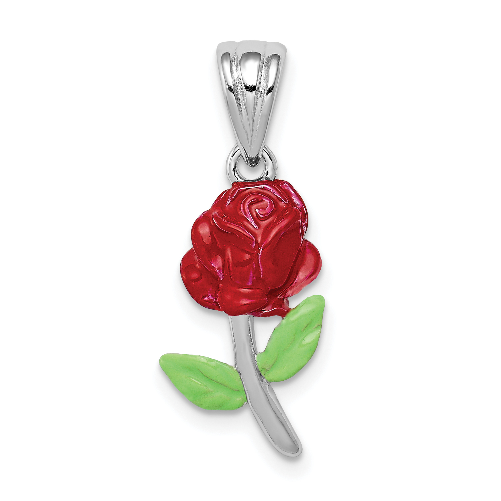 Sterling Silver Rhodium-platedEnamel Flower Charm (QC6208)