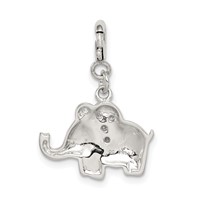 Sterling Silver Rhodium-plated Enameled Charm with CZ Elephant view 4