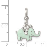 Sterling Silver Rhodium-plated Enameled Charm with CZ Elephant view 3