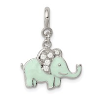 Sterling Silver Rhodium-plated Enameled Charm with CZ Elephant view 1