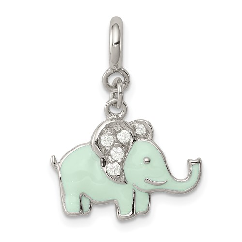 Sterling Silver Rhodium-plated Enameled Charm with CZ Elephant