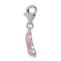 Sterling Silver Rhodium-plated Pink Enameled CZ Elephant Charm with Lobster Clasp view 2