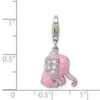 Sterling Silver Rhodium-plated Pink Enameled CZ Elephant Charm with Lobster Clasp view 3