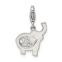 Sterling Silver Rhodium-plated Blue Enameled Elephant Charm with Lobster Clasp view 4