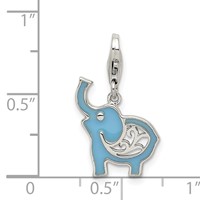 Sterling Silver Rhodium-plated Blue Enameled Elephant Charm with Lobster Clasp view 3