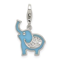 Sterling Silver Rhodium-plated Blue Enameled Elephant Charm with Lobster Clasp view 1