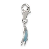 Sterling Silver Rhodium-plated Enameled Dolphin Charm with Lobster Clasp view 2