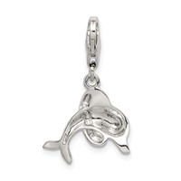 Sterling Silver Rhodium-plated Enameled Dolphin Charm with Lobster Clasp view 4