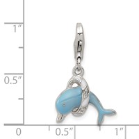 Sterling Silver Rhodium-plated Enameled Dolphin Charm with Lobster Clasp view 3