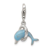 Sterling Silver Rhodium-plated Enameled Dolphin Charm with Lobster Clasp view 1