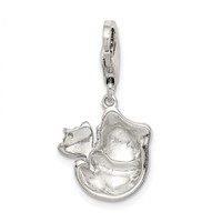 Sterling Silver Rhodium-plated CZ Enamel Panda Charm with Lobster Clasp view 4