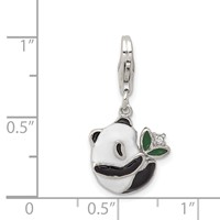Sterling Silver Rhodium-plated CZ Enamel Panda Charm with Lobster Clasp view 3