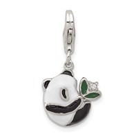 Sterling Silver Rhodium-plated CZ Enamel Panda Charm with Lobster Clasp view 1