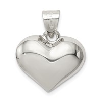 Sterling Silver Rhodium-plated Puffed Heart Charm view 3