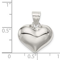 Sterling Silver Rhodium-plated Puffed Heart Charm view 4