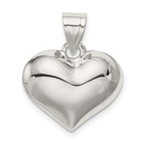 Sterling Silver Rhodium-plated Puffed Heart Charm view 1