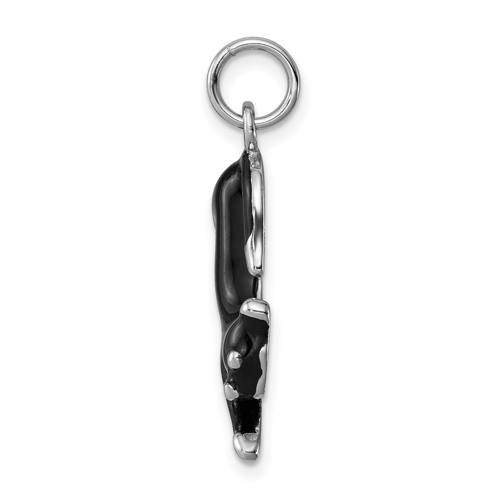 Sterling Silver Rhodium-platedBlack Enamel Cat Charm (QC6243)
