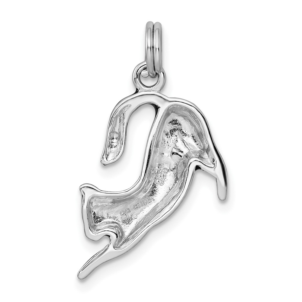 Sterling Silver Rhodium-platedBlack Enamel Cat Charm (QC6243)