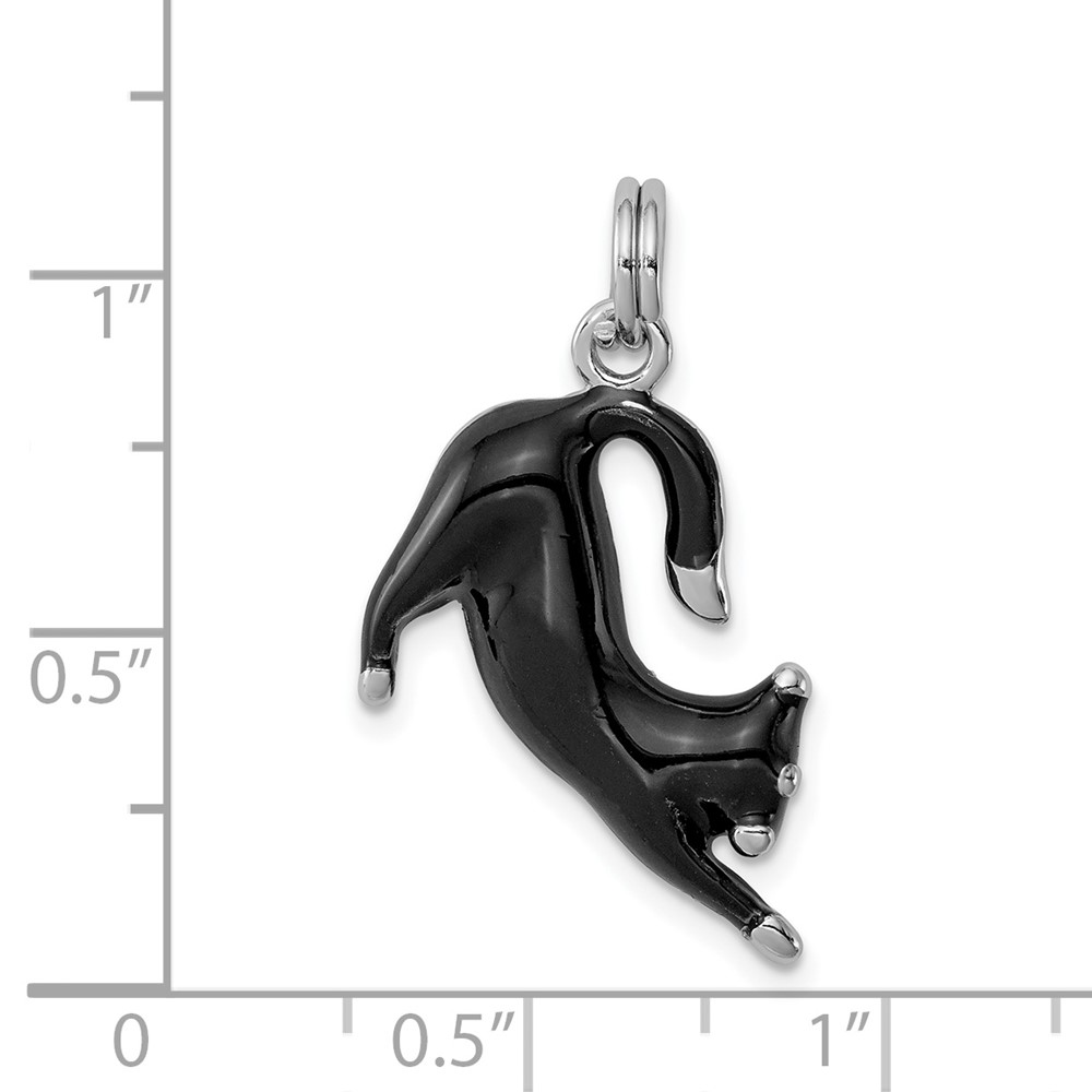 Sterling Silver Rhodium-platedBlack Enamel Cat Charm (QC6243)