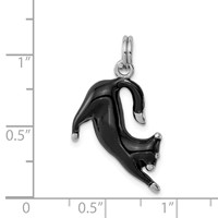 Sterling Silver Rhodium-plated Black Enameled Cat Charm view 4