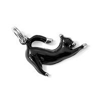 Sterling Silver Rhodium-plated Black Enameled Cat Charm view 5