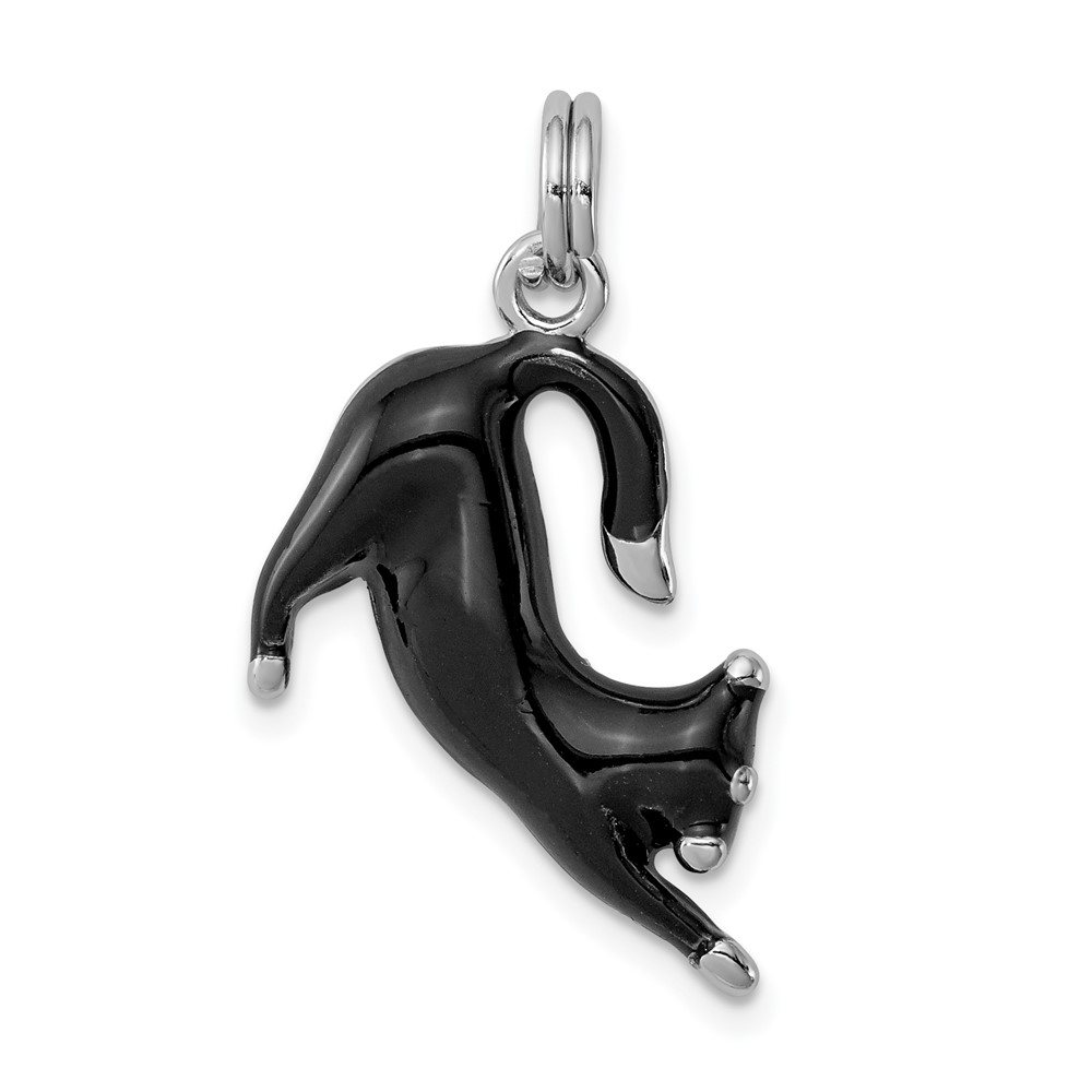 Sterling Silver Rhodium-platedBlack Enamel Cat Charm (QC6243)