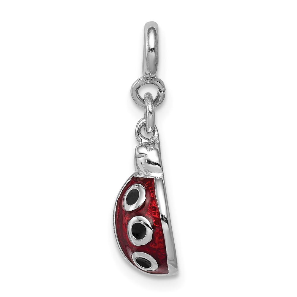 Sterling Silver Rhodium-plated Red and Black Enameled Lady bug Charm (QC6268)