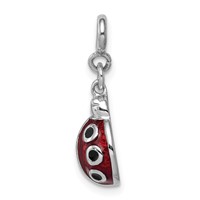 Sterling Silver Rhodium-plated Red and Black Enameled Lady Bug Charm view 2
