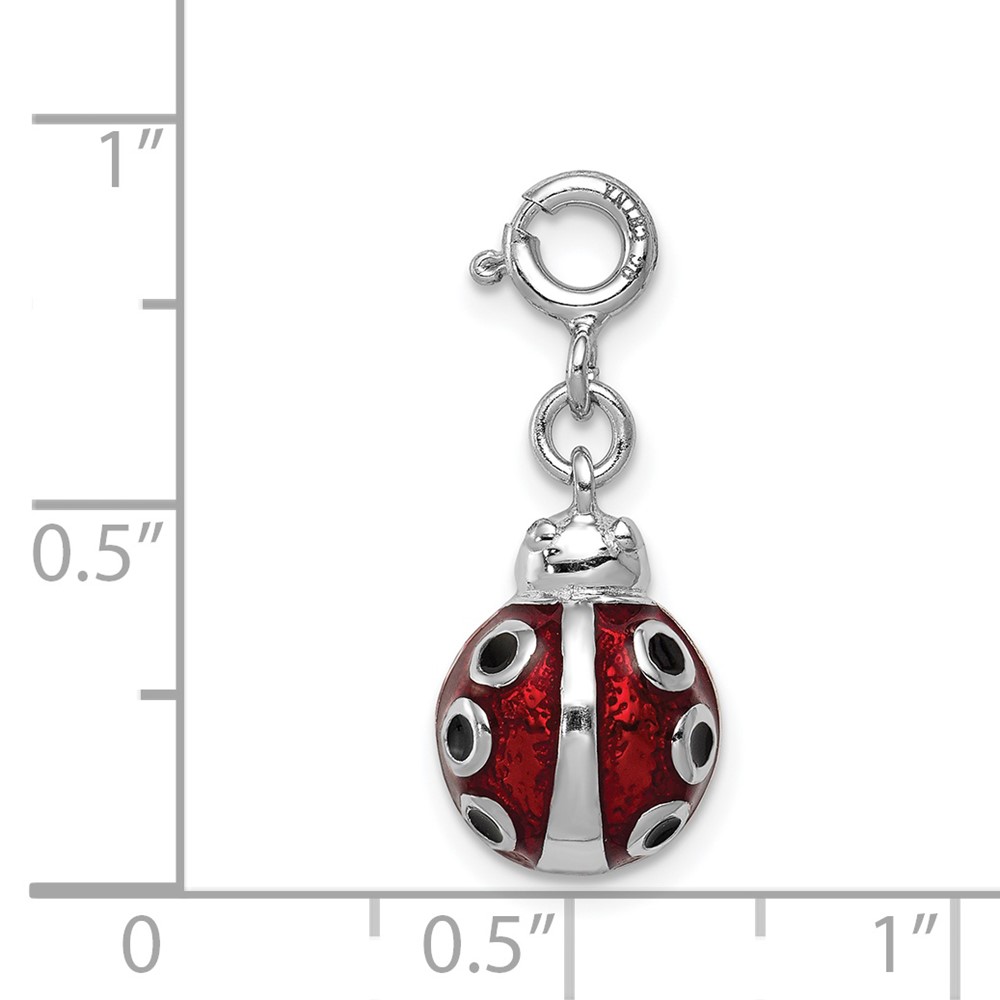 Sterling Silver Rhodium-plated Red and Black Enameled Lady bug Charm (QC6268)