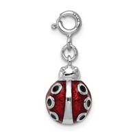 Sterling Silver Rhodium-plated Red and Black Enameled Lady Bug Charm view 1