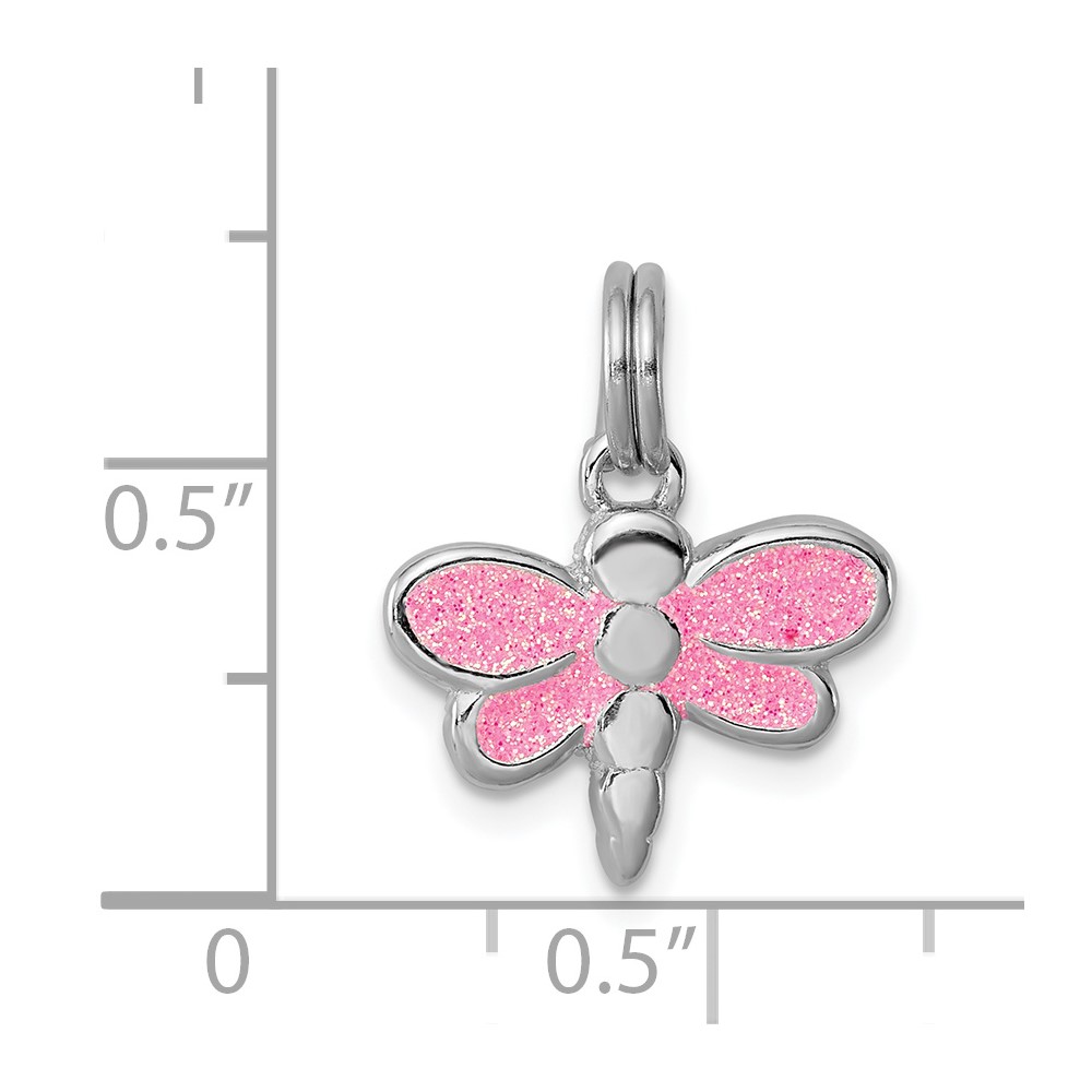 Sterling Silver Rhodium-platedGlitter Enamel Dragonfly Charm (QC6270)