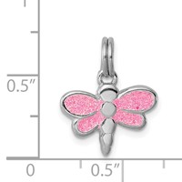 Sterling Silver Rhodium-plated Pink Glitter Enamel Dragonfly Charm view 4