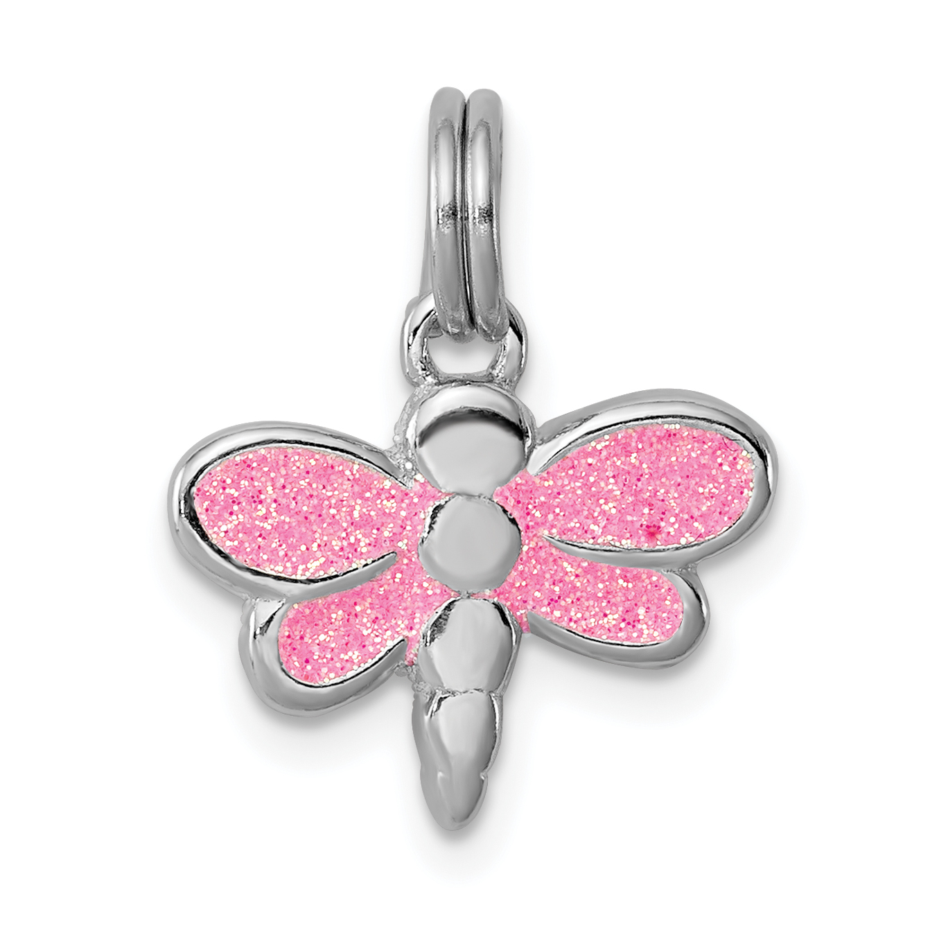 Sterling Silver Rhodium-platedGlitter Enamel Dragonfly Charm (QC6270)