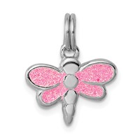 Sterling Silver Rhodium-plated Pink Glitter Enamel Dragonfly Charm view 1