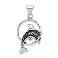 Sterling Silver Antiqued Dolphin Jumping Through Hoop Charm view 4