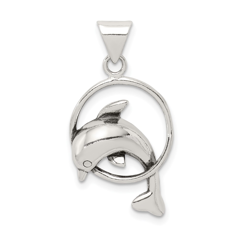 Sterling Silver Antiqued Dolphin Jumping Through Hoop Charm