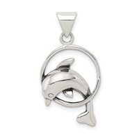 Sterling Silver Antiqued Dolphin Jumping Through Hoop Charm view 1