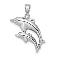Sterling Silver Rhodium-plated Polished 3-D Dolphins Pendant view 3