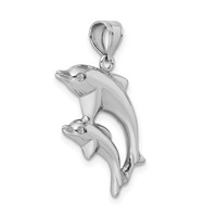 Sterling Silver Rhodium-plated Polished 3-D Dolphins Pendant view 5