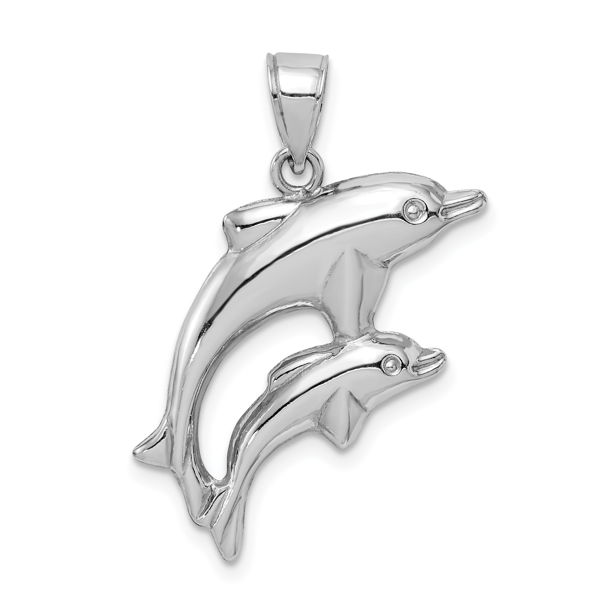 Sterling Silver Rhodium-plated Polished Dolphins Pendant (QC6295)