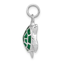 Sterling Silver Rhodium-plated Polished Green Enameled Turtle Charm view 2