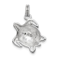Sterling Silver Rhodium-plated Polished Green Enameled Turtle Charm view 3