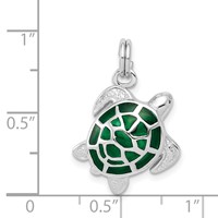 Sterling Silver Rhodium-plated Polished Green Enameled Turtle Charm view 4